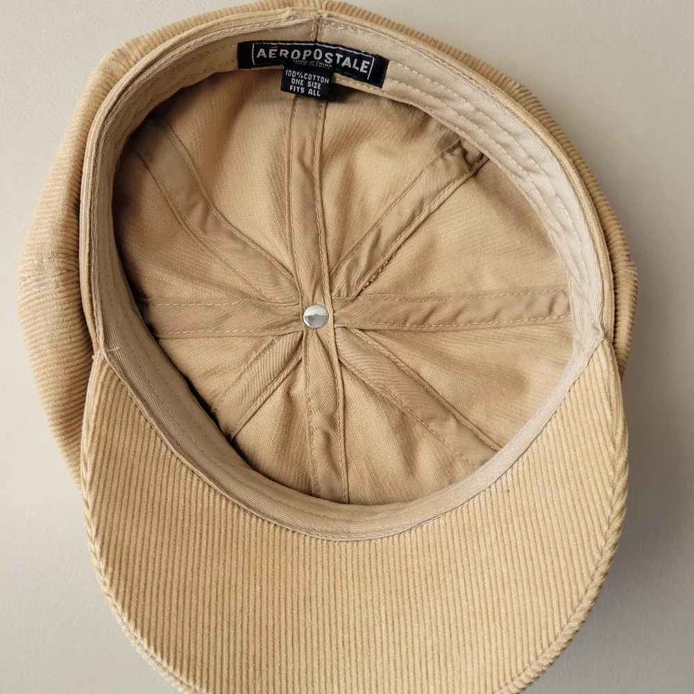 Aeropostale Hat ~ Cap ~ Newsboy ~ Tan Corduroy ~ Boho Hippie Vintage Look ~ GUC